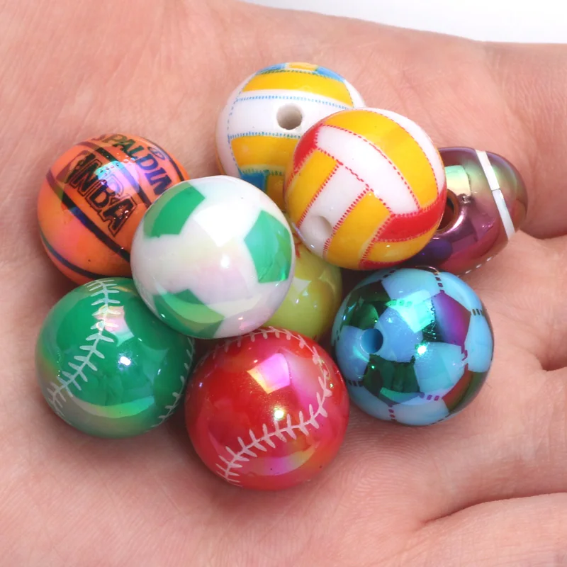 10pcs Mixed Sport Ball Acrylic Beads Basketball Football volleyball Football Beads For Bracelet Jewelry Making DIY Accessories