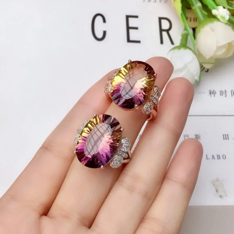 Topaz cincin janji 925 perak murni, cincin pertunangan pernikahan untuk pengantin wanita perhiasan jari mewah