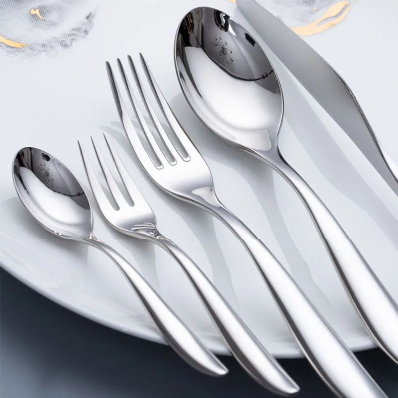 Cozy Zone Dinnerware Set Stainless Steel Luxury Cutlery 5Pcs Tableware Knife Fork Spoon Dining Set Western Food Restaurant