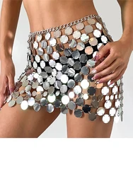 2023 Shiny Plastics Sequins Belly Chain Disc Skirt for Women Sexy Waist Chain Dress Body jewelry Rave Festival Clothing