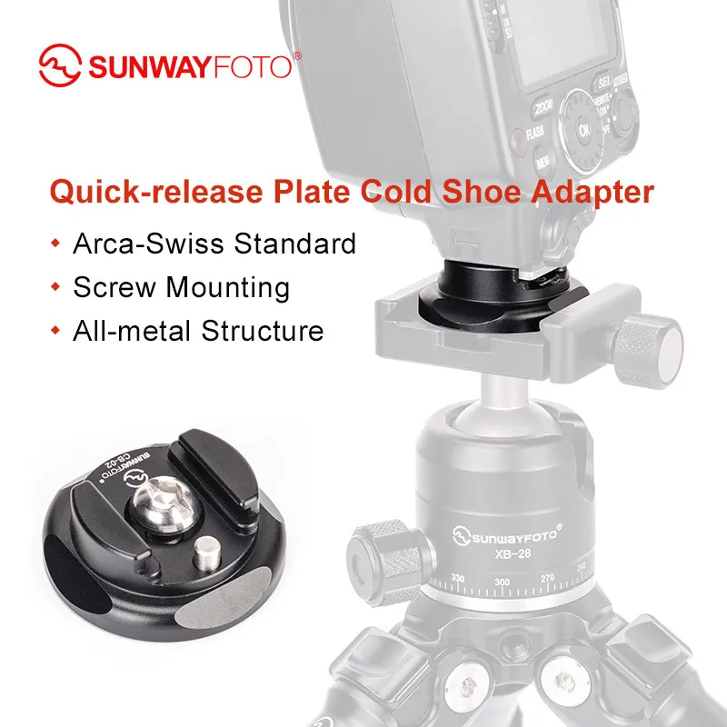 SUNWAYFOTO CB-02 Cold shoe adapter flash bracket accessories tripod quick release plate arca-swiss dslr camera hot shoe adapter