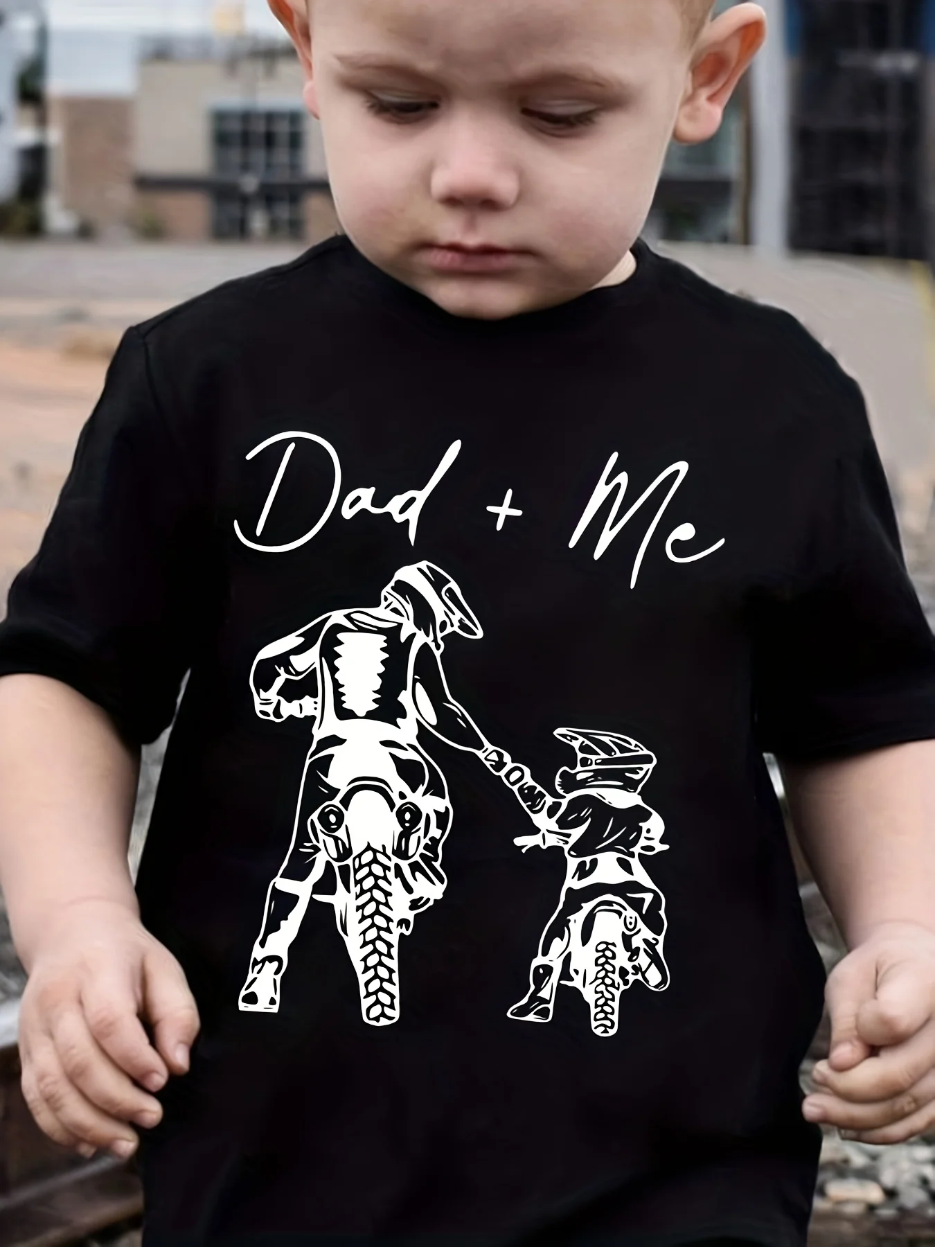 CHRISTMAS Summer Children's Fashion T-shirt Dad+Me Riding A Motorcycle Cartoon Pattern Printed Outdoor Casual Parent Child Top