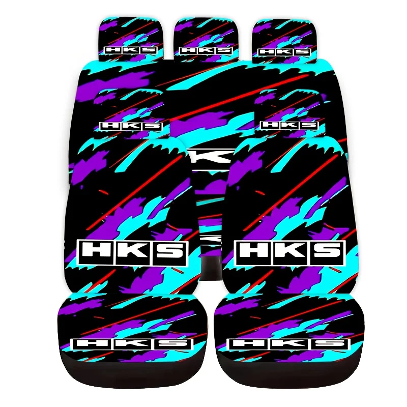 

Front Row 2-Seat 4pcs Set/Full Car 5-Seat 9pcs Universal Seat Covers - "HKS" Printed Design, Premium Comfort & Durable Fit For C