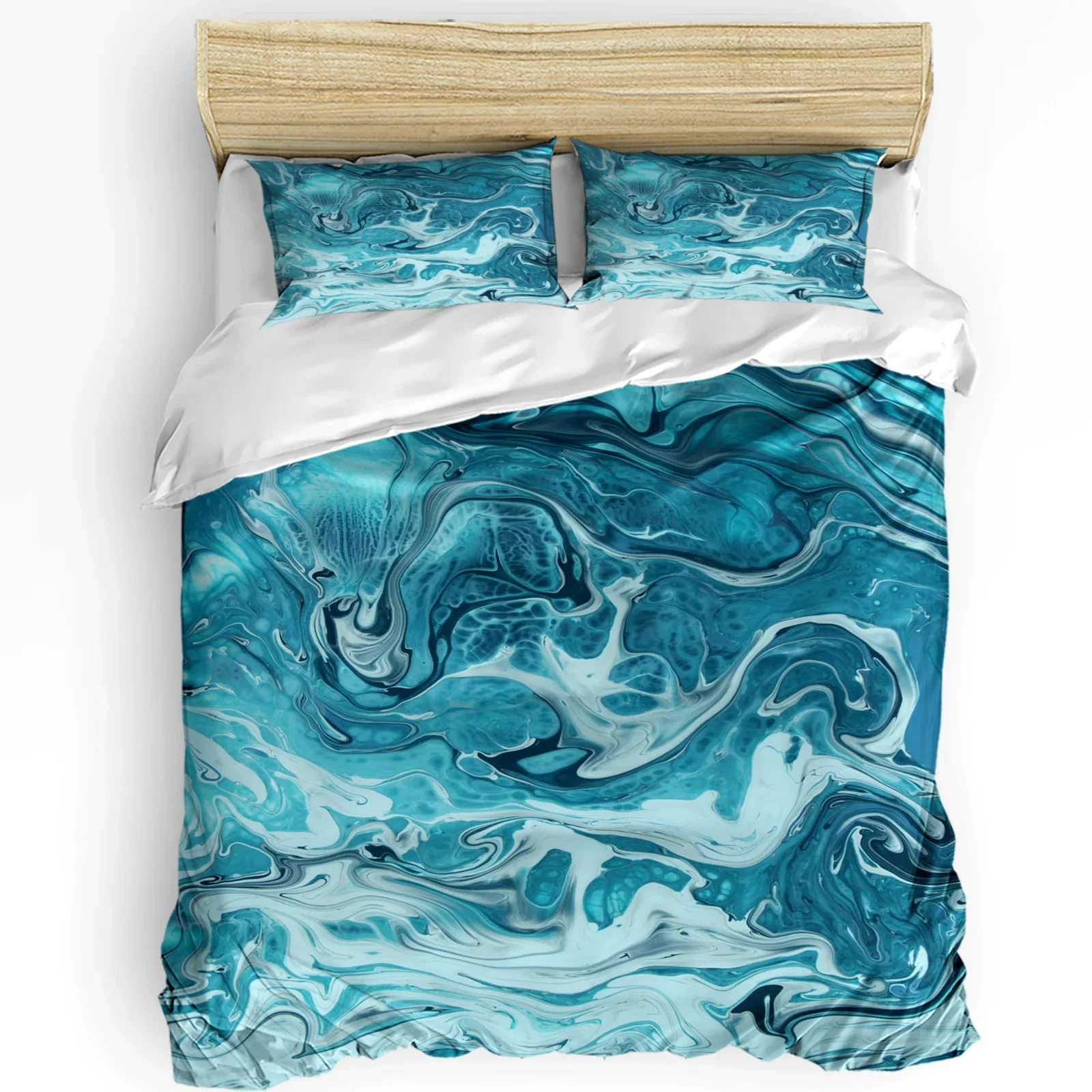 

Water Wave Texture Blue White Marble 3pcs Bedding Set For Bedroom Double Bed Home Textile Duvet Cover Quilt Cover Pillowcase