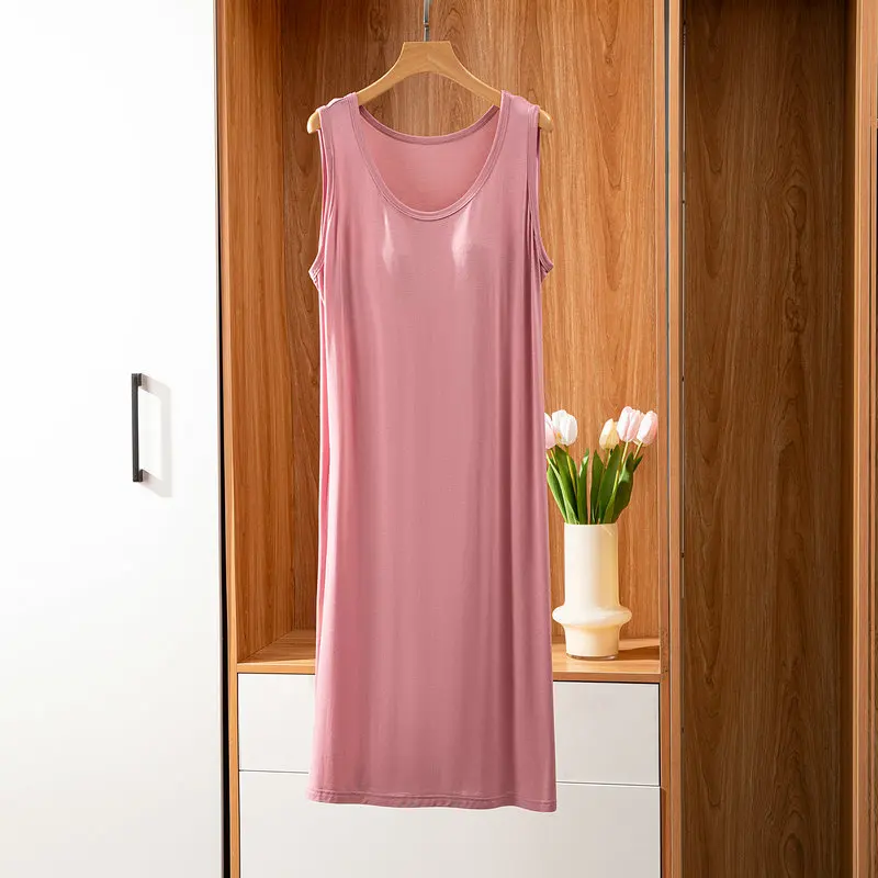 

Casual Sleep Shirts For Women Sleeveless Bra Cup Night Dress Sleeveless Summer Nightgowns Female Homewear Sleeping Vest Dress