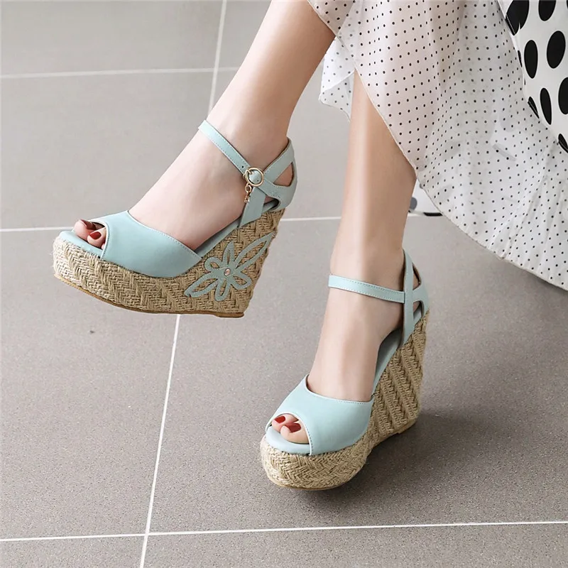 Wedge Women Sandals Summer Shoes Fashion Knitted Platform Gladiator Flip Flops Casual White Pink Party Shoe Female Large Size 45