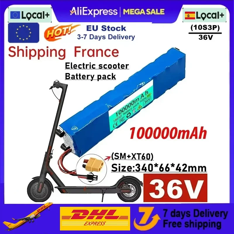 Batterie de remplacement pour Xiaomi M365 36V 100Ah 10S3P - Pack Li-ion 18650 avec BMS compatible avec le scooter M365 Pro, 500+ cycles