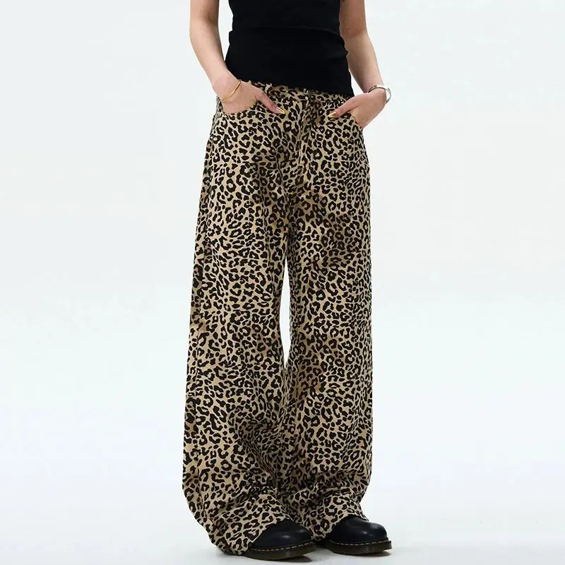 IEFB Herenjeans met luipaardprint Amerikaans vintage design Cleanfit Sle Niet-zinkbaar Neutraal Polyde Stof Dstring Opening