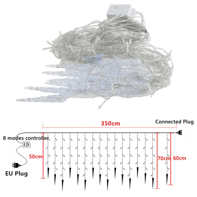 LED Icicle Curtain String Lights EU Plug Christmas Ice Piton Light String Garden Bedroom Street Square Decoration Holiday Lights