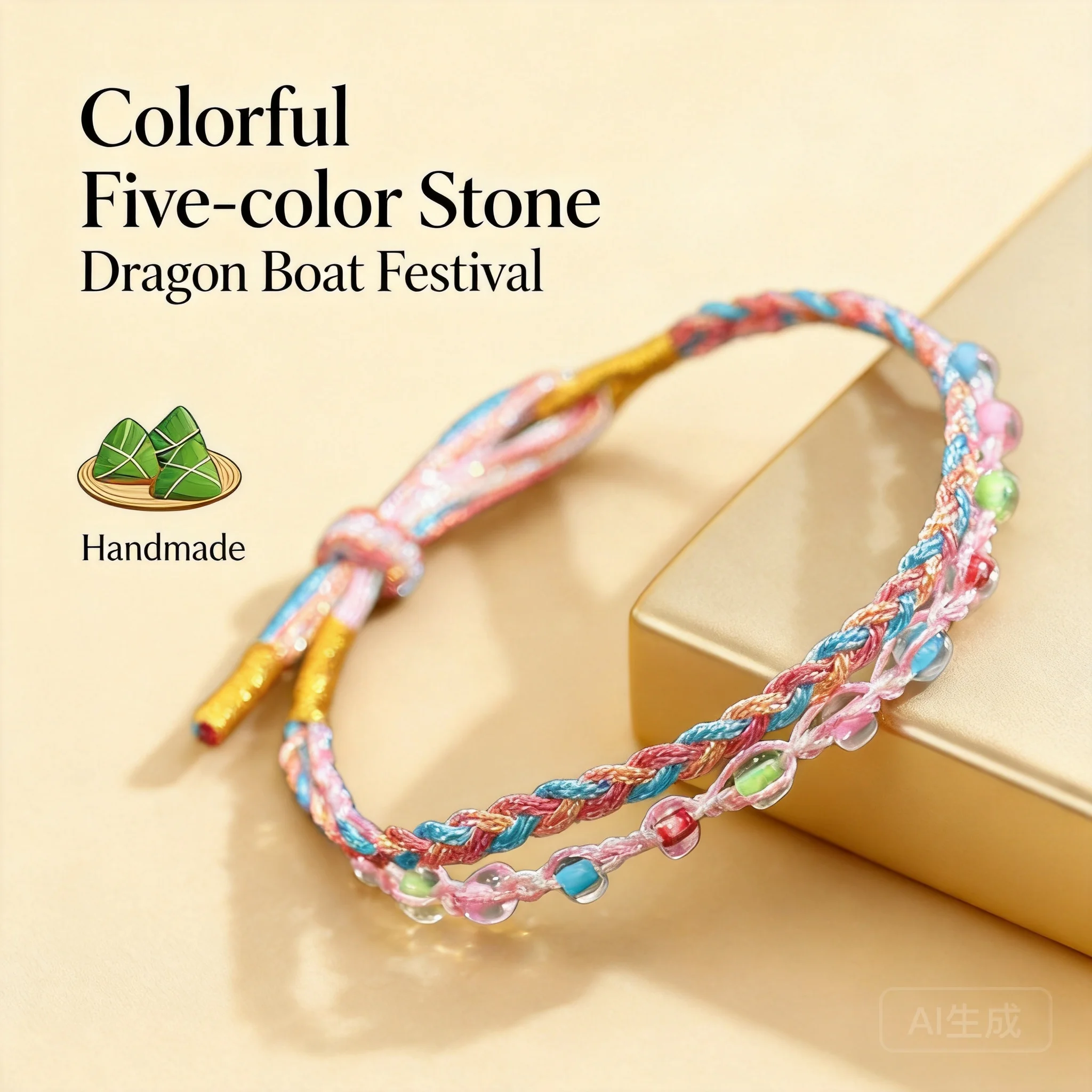 Chinese Style Dragon Boat Festival Lucky Braided Bracelet Iridescent Bead Five Color String Fortune Blessing Good Luck Handmade
