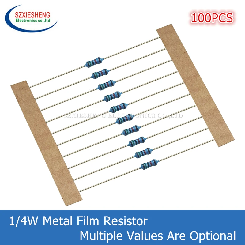 100 Uds 1/4W resistencia de película metálica 0,25 W 0R-22M 1% 0 1 2,2 10 100 150 220 270 330 470 1K 2,2K 4,7K 10K 47K 100K 470K 1M 10M 20M Ohm