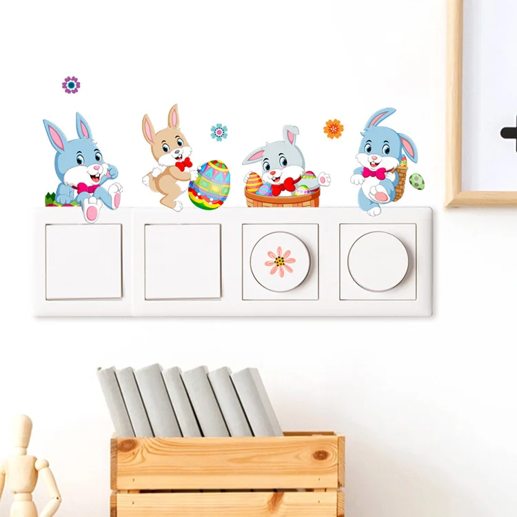Cartoon Osterhase Schalteraufkleber Kinderzimmer Dekoration Wandtattoos Schlafzimmer Selbstklebende Heimdekoration Tapete Niedliche Tier-Wandmalerei – Detail 2