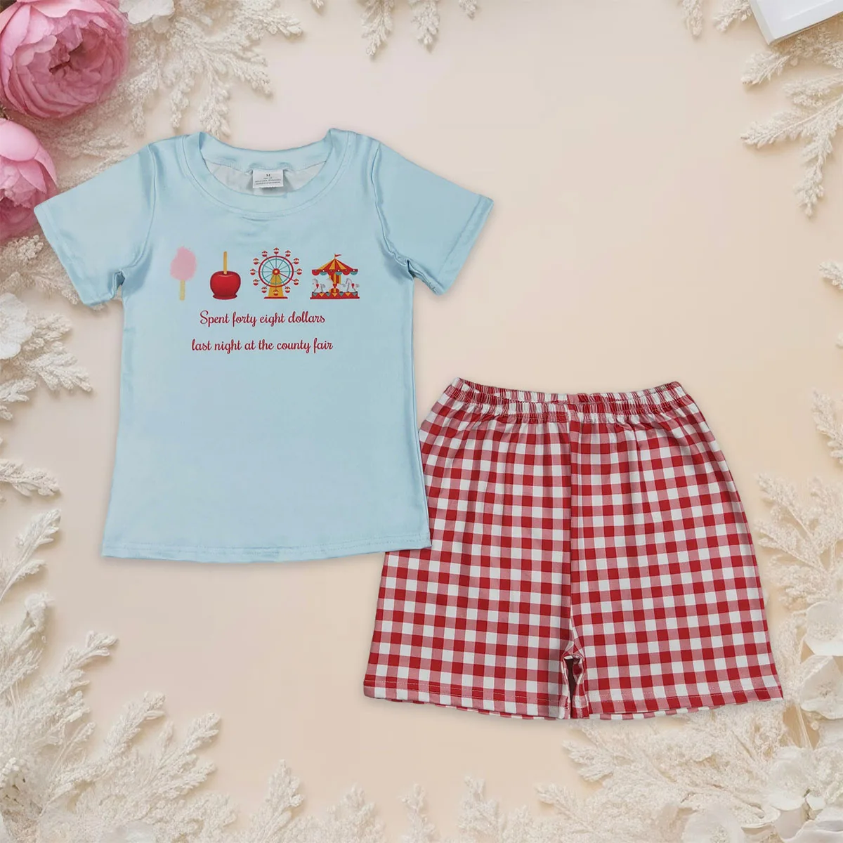 

Baby Boy Blue Short Sleeves Parks Top Shirt Red Plaid Shorts Clothes Set Fashion Checked Toddler Outfits Clothing Wholesale