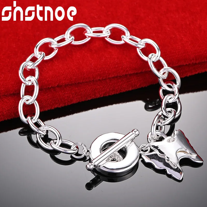 

SHSTONE 925 Sterling Silver Noble Butterfly Pendant Chain Bracelet For Woman Wedding Accessories Party Birthday Fashion Jewelry