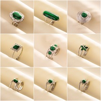 Retro Green Silver Color Opening Adjustable Ring Classic Pentagram Petal Sun National Ellipse Stainless Steel Rings Couple Gifts
