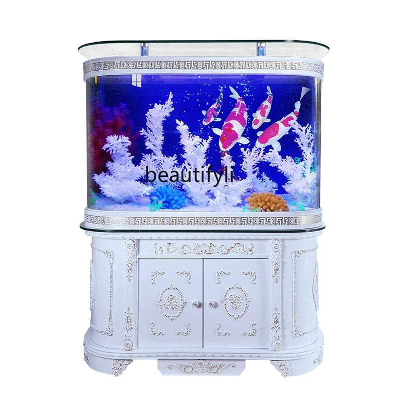 European-Style Fish Globe Glass Living Room Home Floor Medium and Large Aquarium Fish Tank Creative