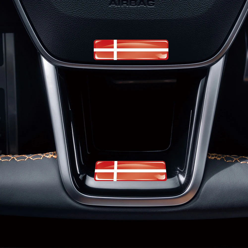 Denmark Flag 3D Epoxy Resin Decorate Car Sticker Car Window Buttons Steering Wheel Center Console Panel Motorcycle Fuel Tank