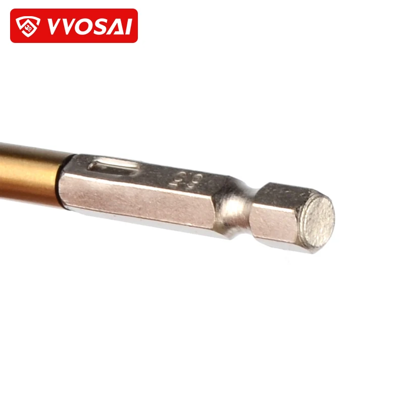 VVOSAI 13pcs/set HSS High Speed Steel Titanium Coated Drill Bit Set 1/4 Hex Shank 1.5-6.5mm Electric Drill Twist Drill Bit