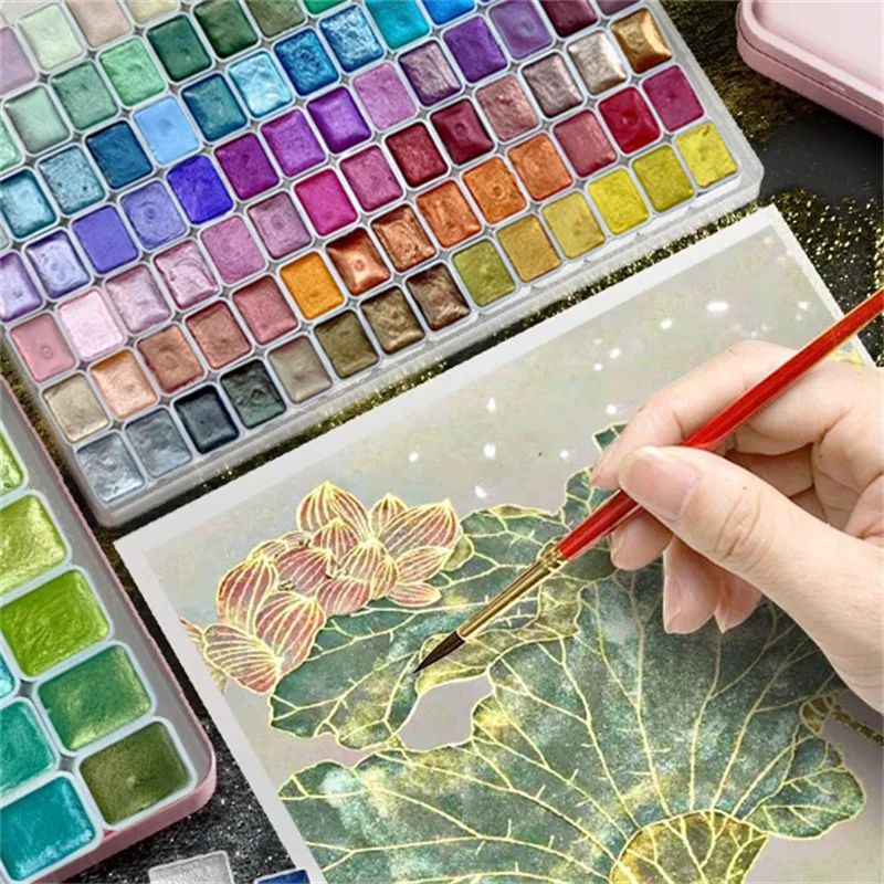 98-Farben Metallic-Schimmer-Aquarellfarben-Set, Perlglanzpigmente für Künstler, Hobbymaler, Illustration, Scrapbooking, Dekoration – Detail 5