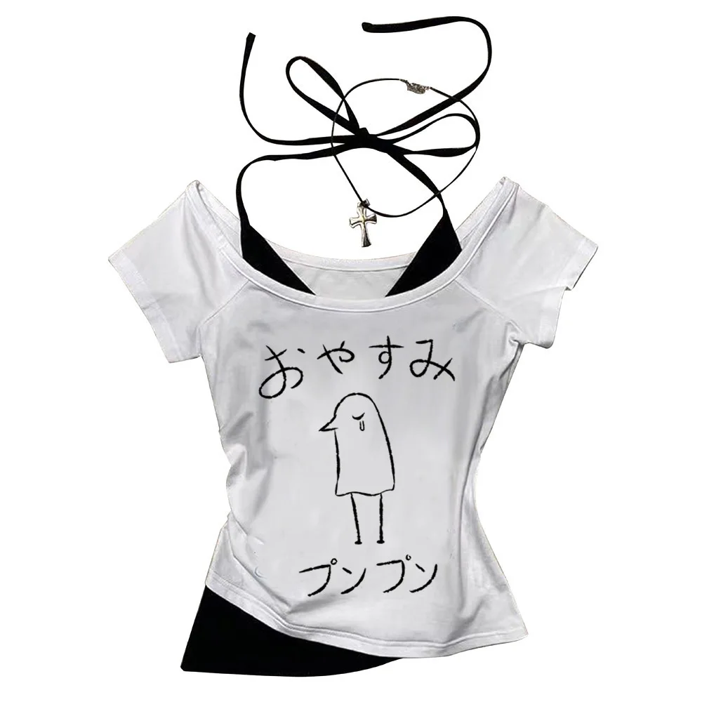 Image of Oyasumi Goodnight Punpun Crop-Top Sommer-Korsett 2025 Grunge Gothic Harajuku Ästhetisches Streetwear Mädchen-T-Shirt