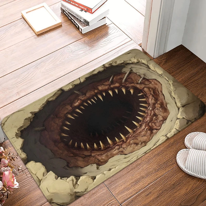 3D Monster Mouth Sand Pit Door Mat, Monster Sharp Teeth NonSlip Horror Style Rug for Kitchen Balcony Bedroom Indoor Entryway Rug