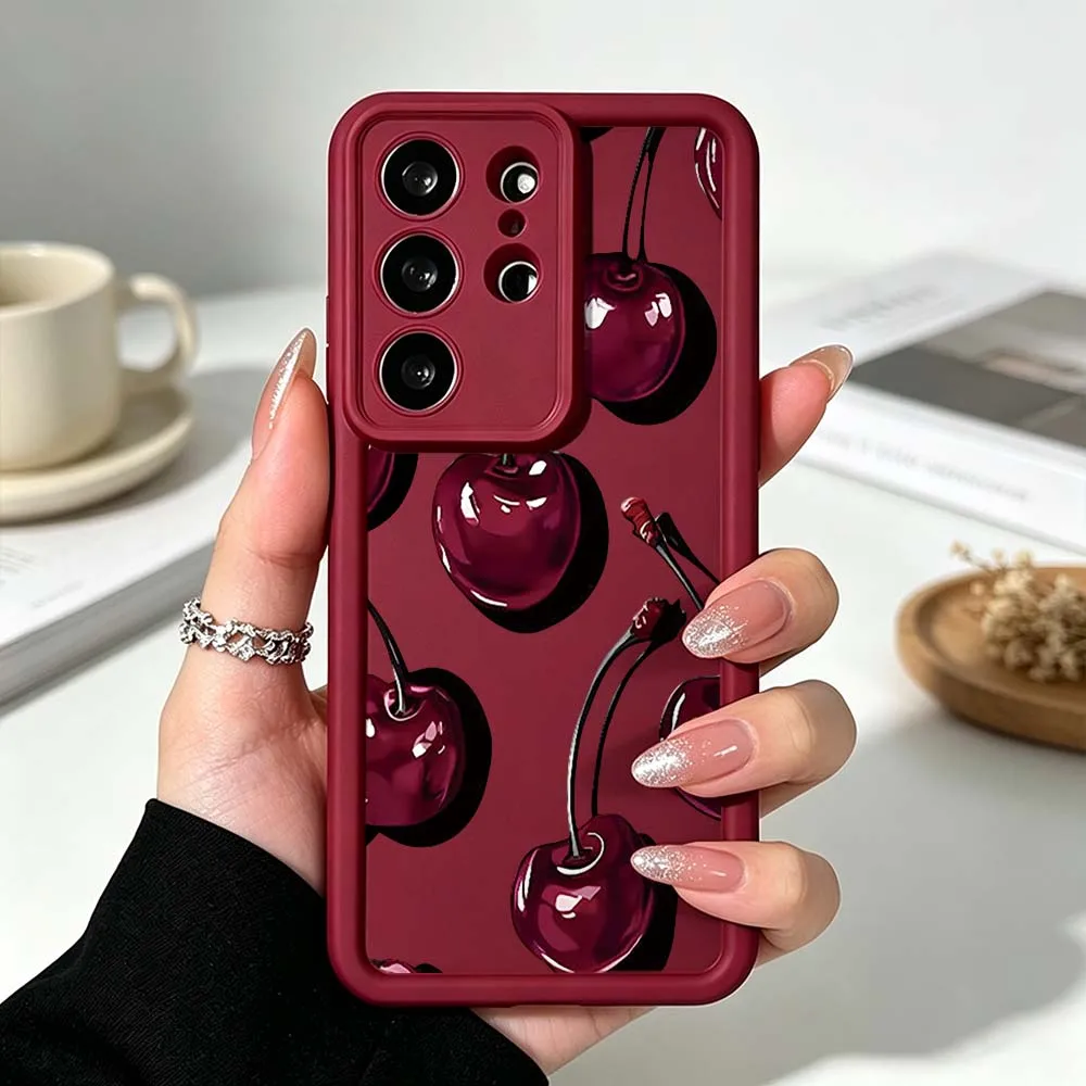 Fresh Red Cherry Pattern For Samsung Galaxy S26 S25 S24 S23 S22 S21 S20 Ultra Plus FE Eye Ladder Silicone Phone Case Cover