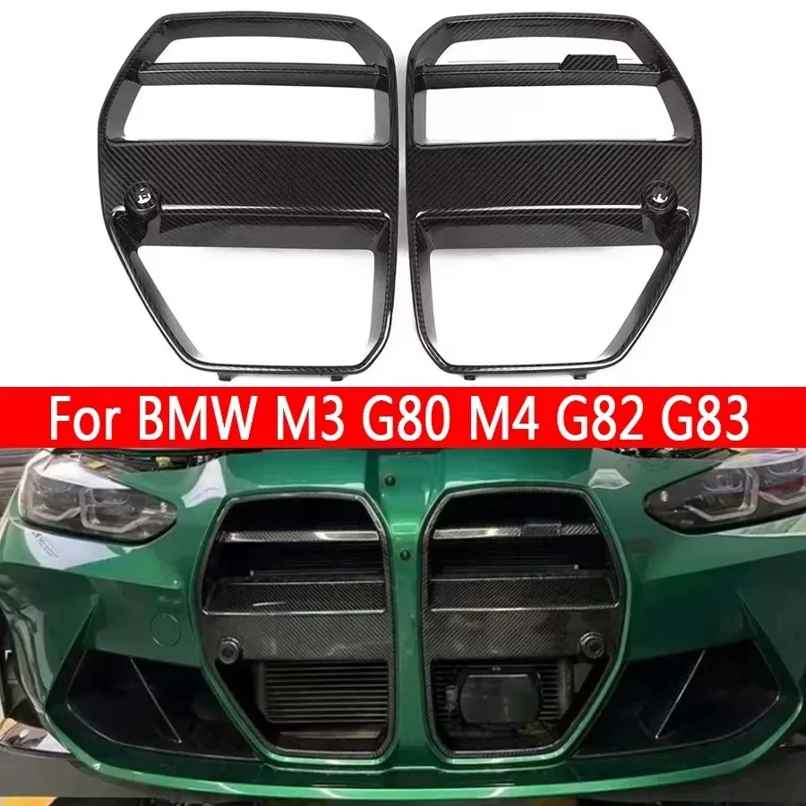 For BMW M3 G80 M4 G82 G83 Carbon Fiber Grill Racing Grills Front Bumper Air Vent Cover Trim Foglamp Mesh Frame V Style body kit