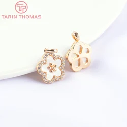(5467) 2PCS 11.5MM 24K Gold Color Brass with Zircon Flower Charms Pendants High Quality DIY Jewelry Making Findings Wholesale