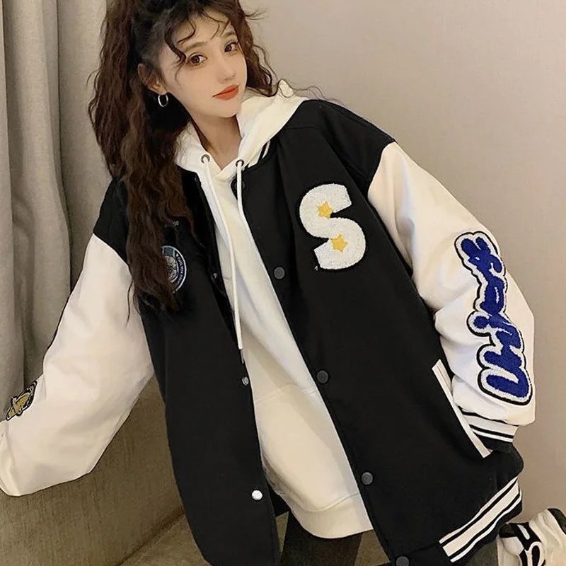 Female Preppy Style Coat Autumn Winter Fashion Loose Long Sleeve Sweatshirts Women's Clothing Streetwear Buttons Pocket Jackets