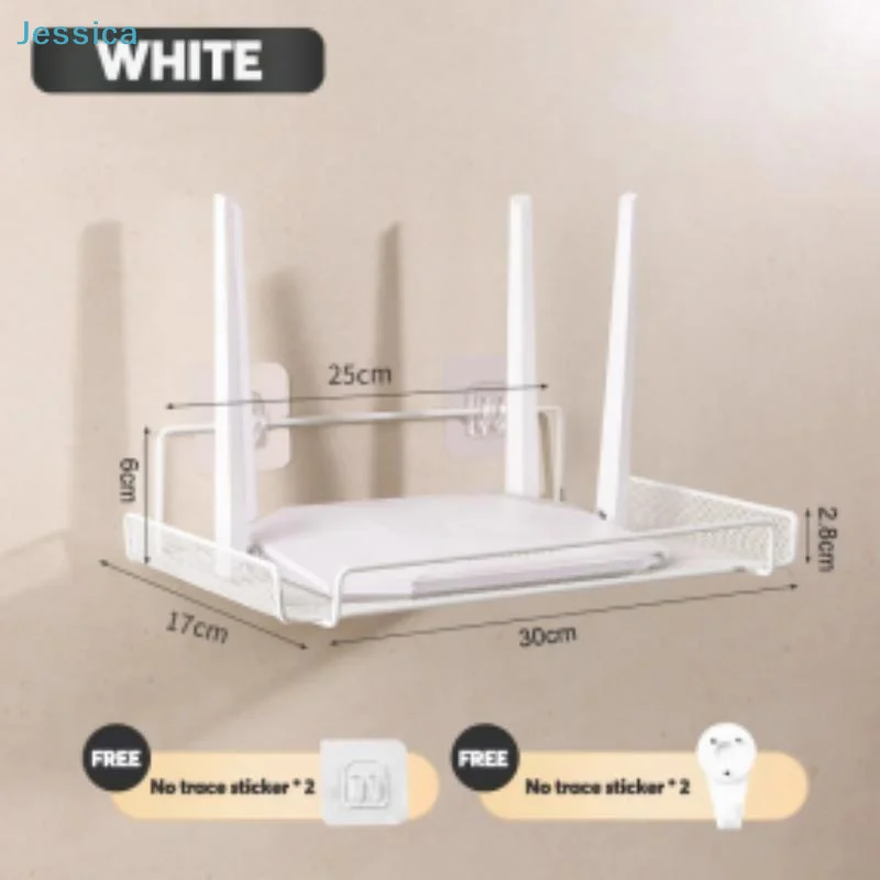 〔S〕Self Adhesive Wall Mount Router Holder,No Drilling Metal Mesh Floating Shelf,Wall Storage Rack for TV Box WiFi Modem