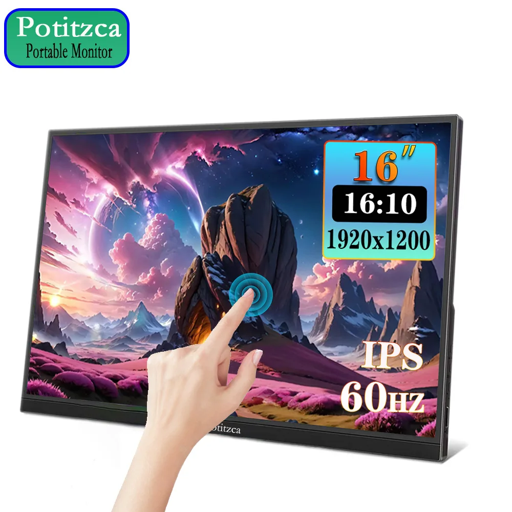 

Portable Monitor 16 Inch Touchscreen 1920x1200 Full HD IPS Panel 16:10 USB Type-C HDMI Port for Laptop/MAC/Phone/PS4/Xbox/Switch