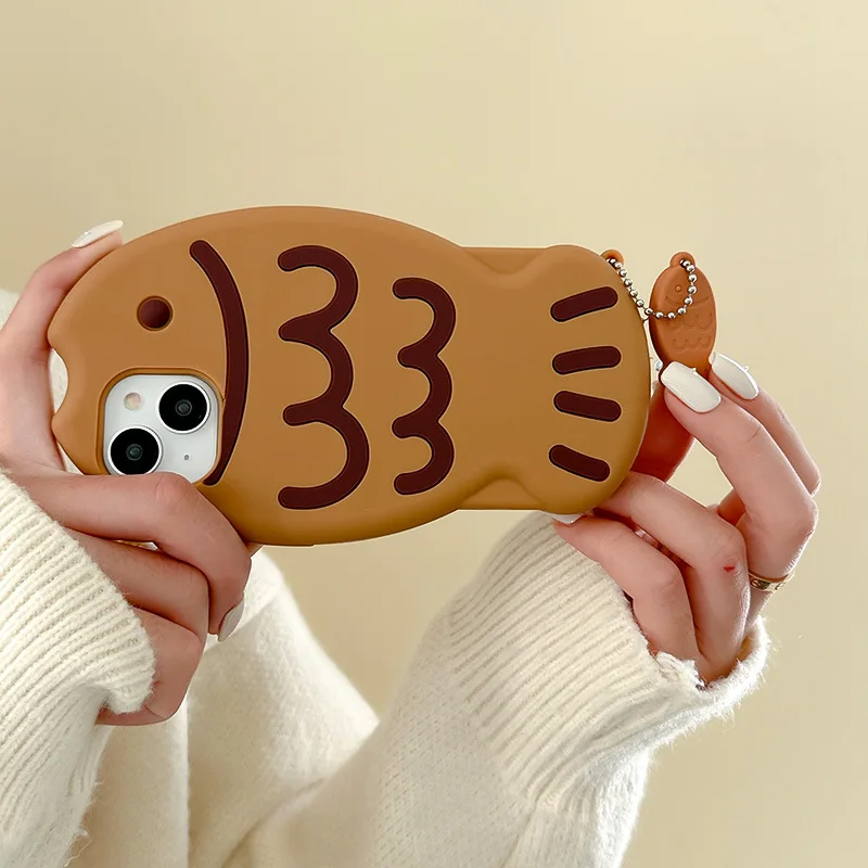 Ins Cute Cartoon Korean Taiyaki 13 14 15 Pro Max iPhone Case For 12 Apple 11 Fish Creativity Silicon Phone Cover With Pendant