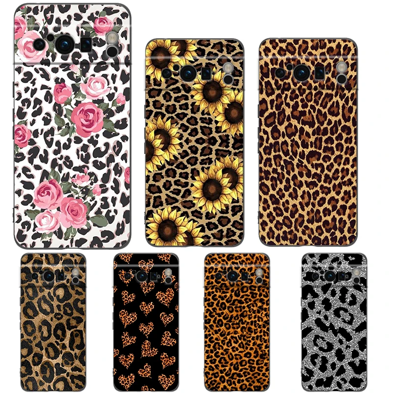

Fashion Tiger Leopard Print flower For Google Pixel 8 7 6 Pro 6A 5G Black Phone Case Soft Shockproof Back Cover TPU Shell Coque