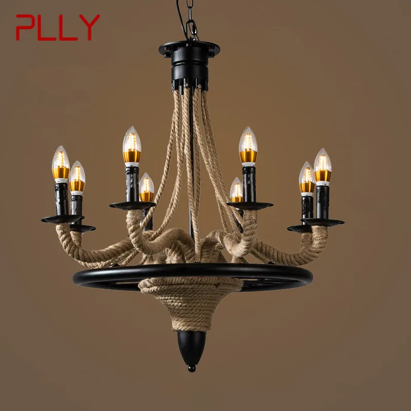 

PLLY American Style Retrohemp Rope Chandelier Nostalgic Loft Industrial Style Internet Cafe Restaurant Hot Pot Shop Pendant