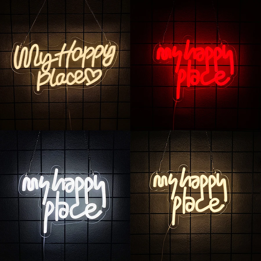 My Happy Place Neon Sign For Wall Decor,Led Neon Light For Bedroom,Living Room,Kitchen Wall Decoration,Wedding,Birthday Party