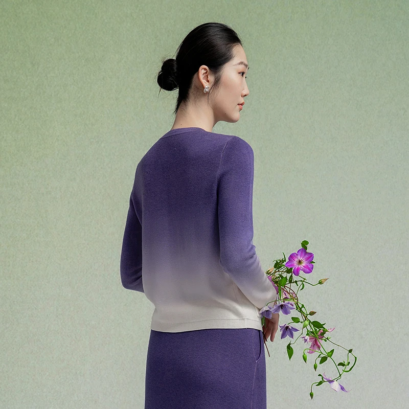 Women's Gradient Color Knitted Jacket Casual Style Vacation Wear Slim Fit Open Cardigan Top Polyester Wool Blend Long Sleeve