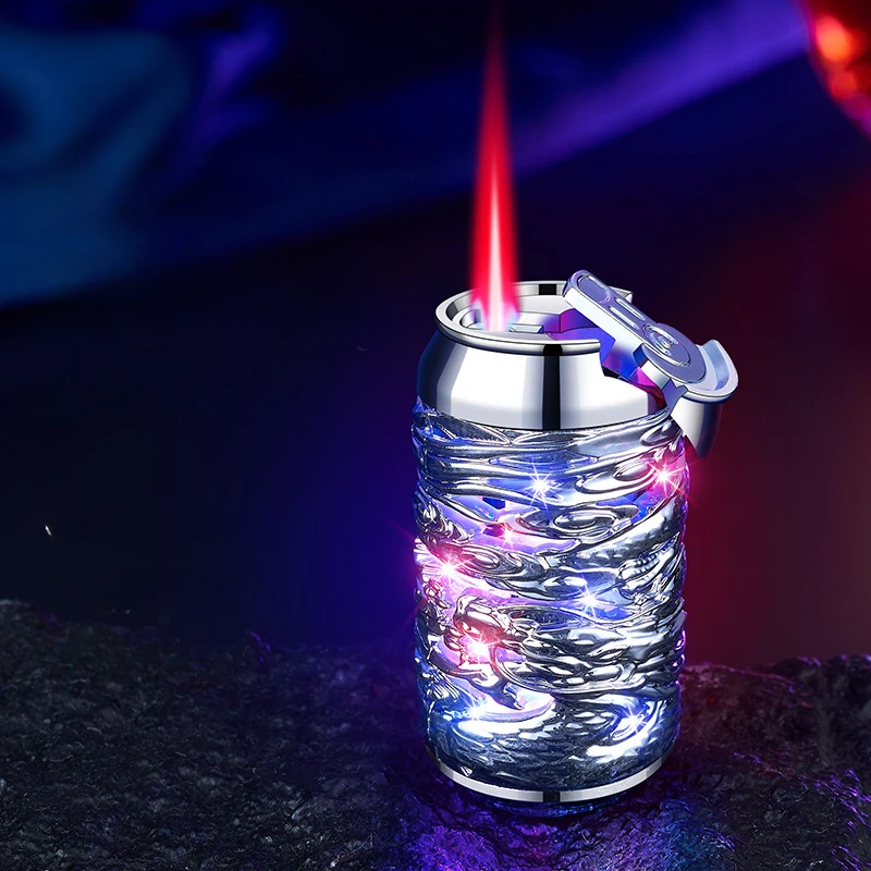 Mini Dragon Pattern Can Shape Windproof Lighter Cool Flame Body Luminous Lighted Smoking Gift for Men Smoke Accesoires