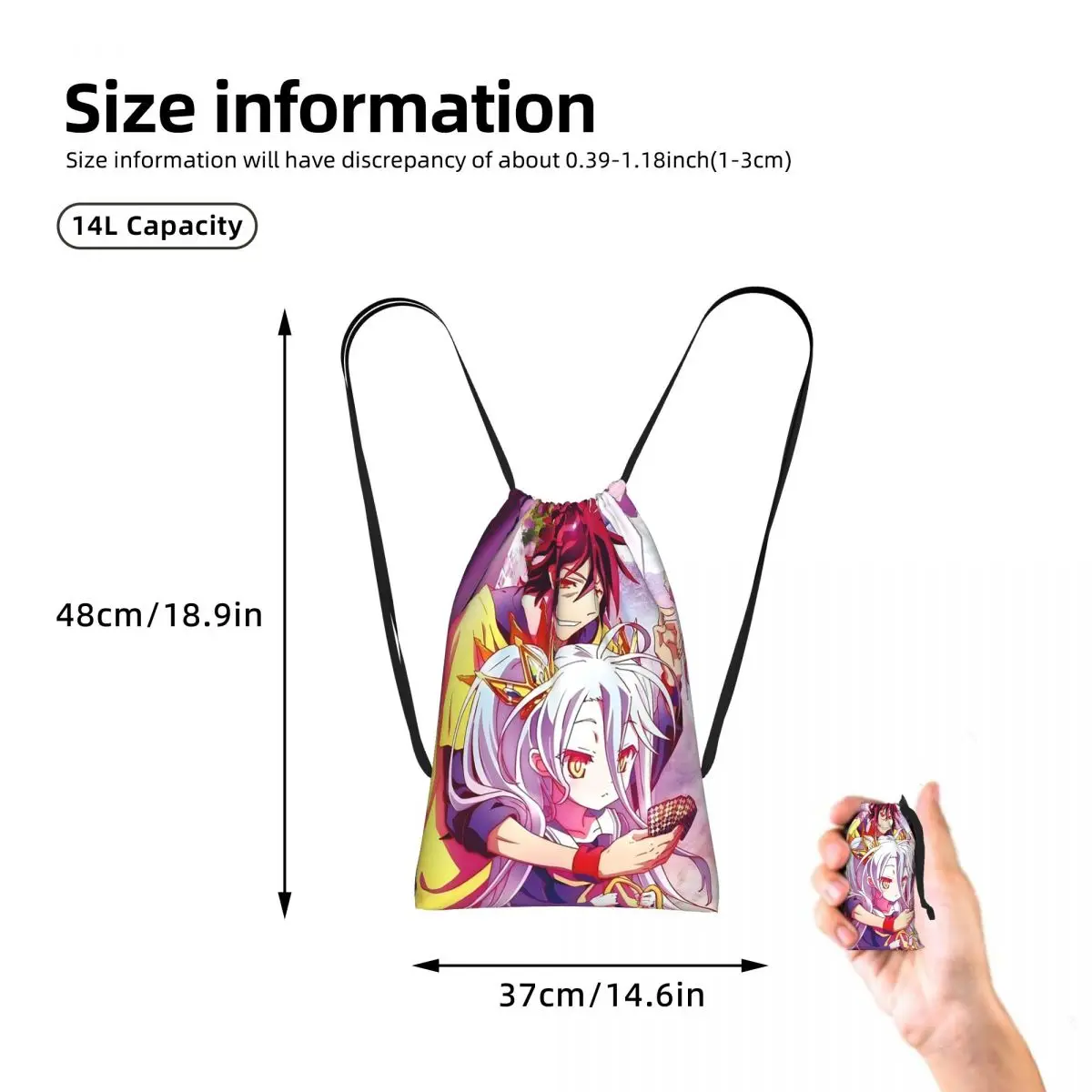 No Game No Life Zero Cover Image Drawstring Backpack Sports Gym Bag Portable Travel Drawstring Bag for Men Women