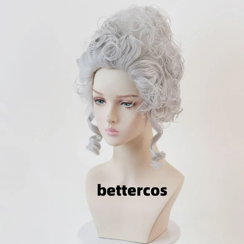 Marie Antoinette Cosplay Wigs Silver Grey Costume Accessory Princess Medium Curly Heat Resistant Synthetic Hair Wig + Wig Cap