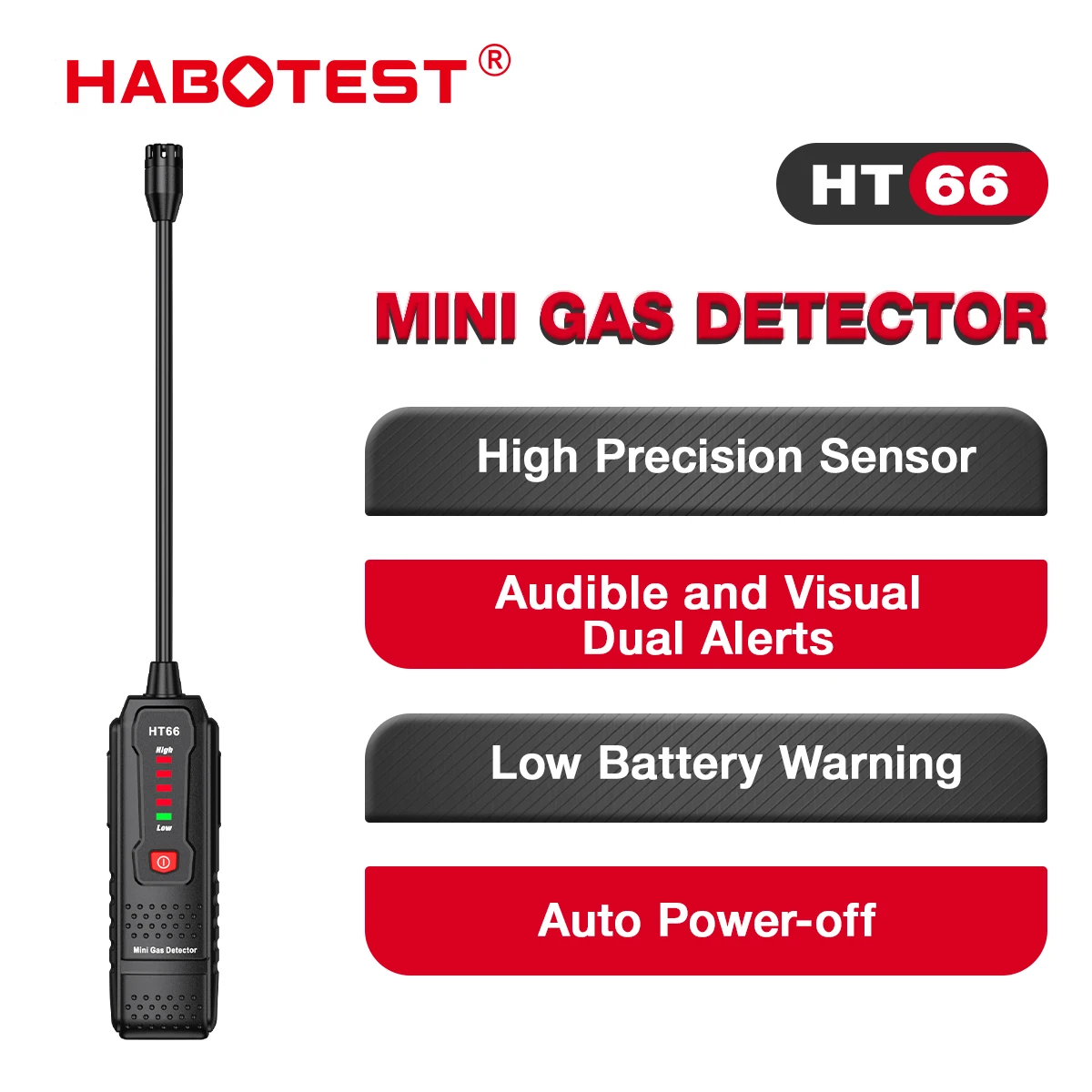 كاشف تسرب الغاز HABOTEST HT66 50-1000PPM إنذار صوتي للأدوات الكهربائية الطبيعية والميثان القابلة للاحتراق