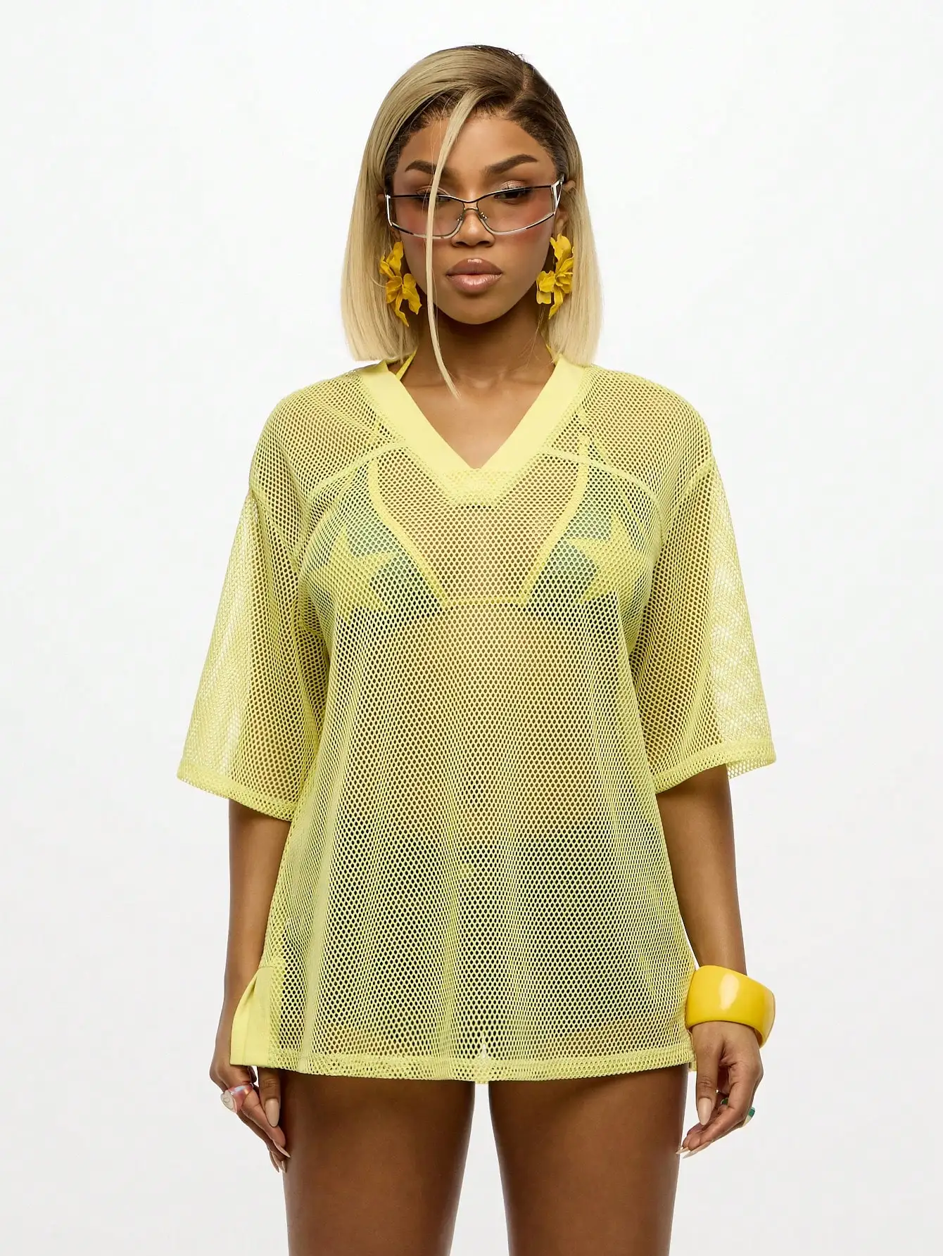 

Women Mesh Beach Cover Up Varsity Print Loose Fit Summer Pool Coverup Breathable Net Fabric Sportswear