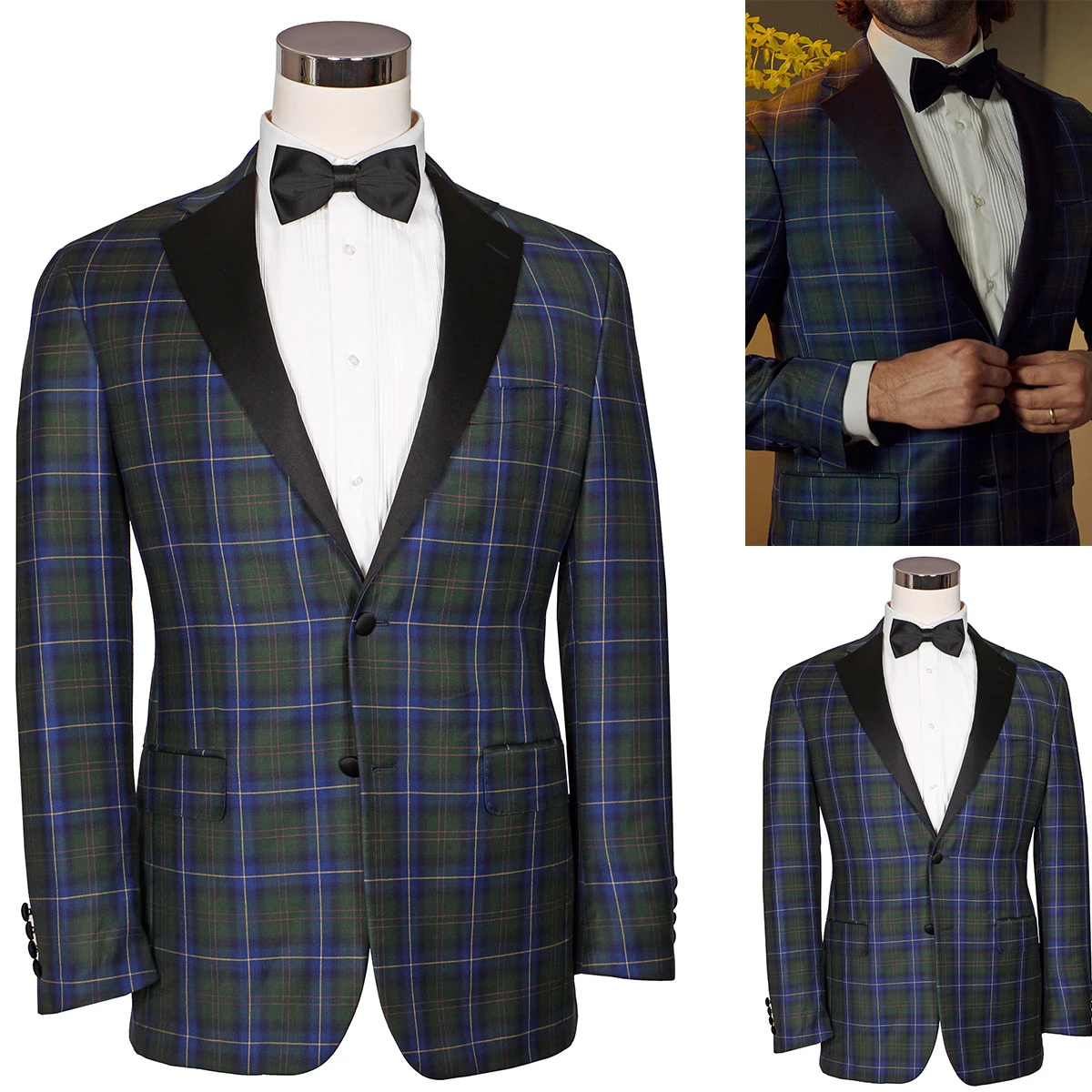 Smoking personalizado para homens, ternos de verificação elegantes, lapela entalhada, blazer de peito único, calças pretas, personalizadas para ocasiões elegantes, 2 PCs, cheque