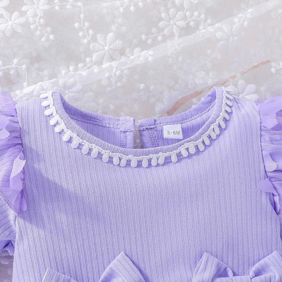 0-2Y Baby Girls Spring Autumn Rompers Solid Sweet Long Sleeve Bow Newborn Girl Bodysuits Cotton Infant Baby Girl Tulle Jumpsuits