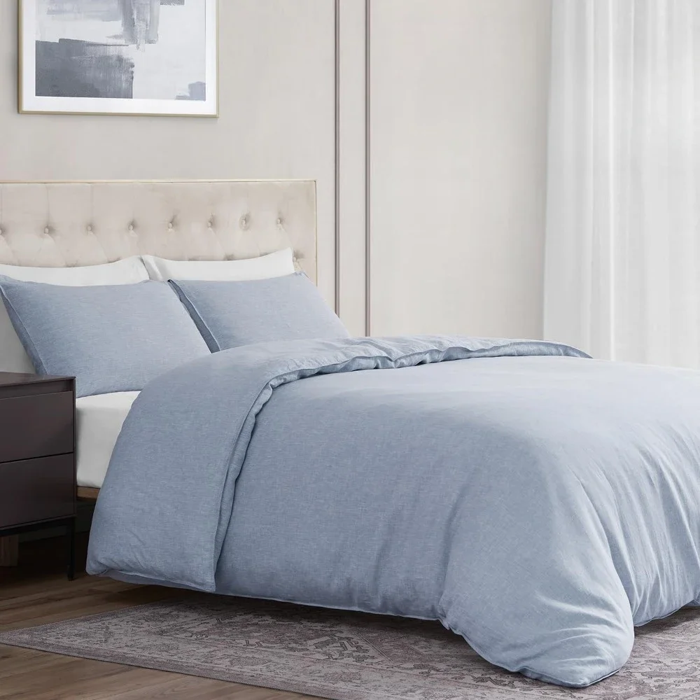 

Pure linen duvet cover set, 100% yarn-dyed French linen, breathable and durable, 1 duvet cover and 2 pillowcases