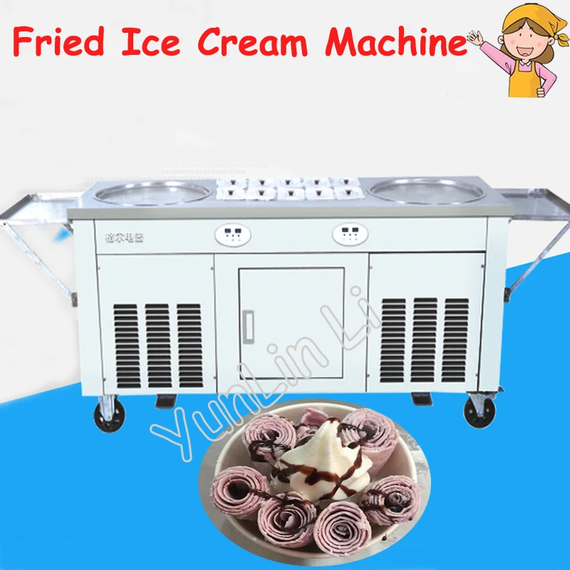 Steel Fried Ice Cream Machine 2 Pans 10 Tanks Fry Flat Ice Cream Maker Yoghourt Making Machine