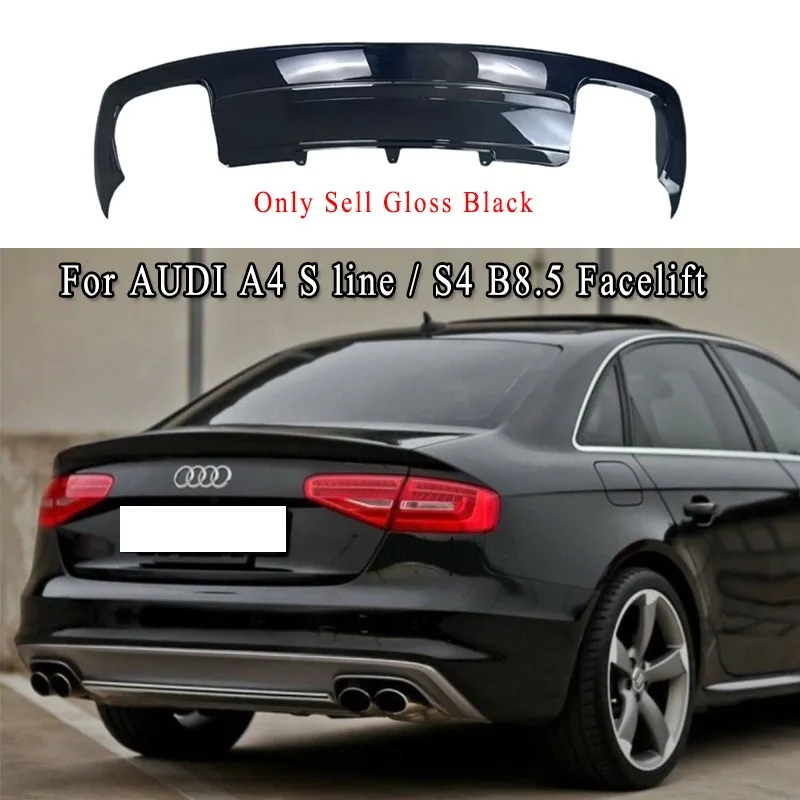 For Audi A4 S-Line S4 B8.5 8K Facelift Sedan / Avant 2012 - 2015 Gloss Black (Not Grey) Car Rear Bumper Valance Diffuser Bodykit