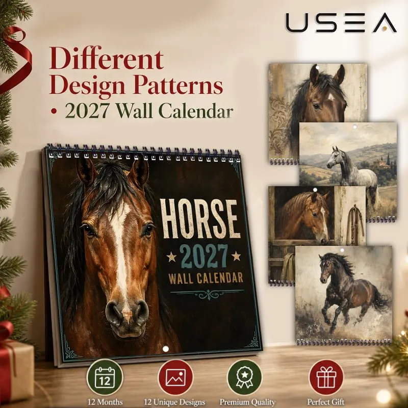 2027 Vintage Horse Wall Calendar, US Federal Holidays,Farmhouse Aesthetic Decor,Christmas Gift for Horse Lovers Coworker Teacher view 4