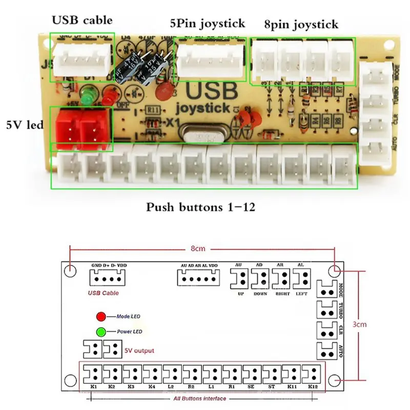 4X Zero Delay Arcade DIY Arcade codificador USB a Joystick para PC/PS3/Raspberry Pi/Android con Joystick SANWA botón de 4,8 MM