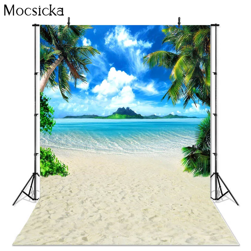 الصيف شاطئ البحر خلفيات للتصوير الفوتوغرافي الرمال غائم الأزرق السماء المشهد النخيل الاستوائية شجرة جوز الهند خلفية الصورة استوديو فوتوزون