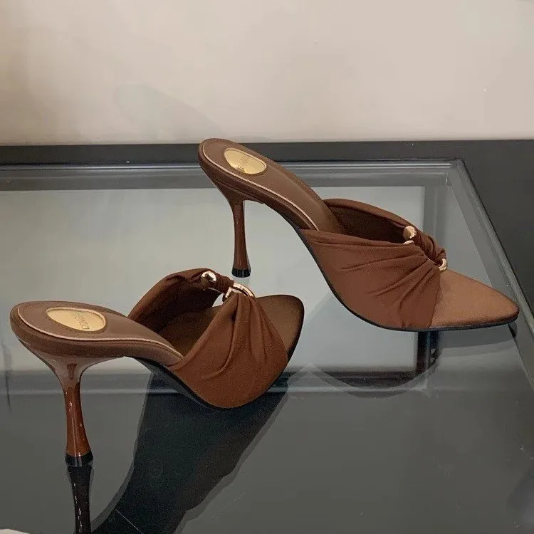 المرأة غرامة كعب مزاجه عالية الكعب مطوي مشبك معدني أشار تو المفتوحة تو النعال باردة أحذية مثيرة
